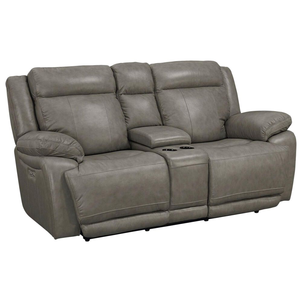 Bassett Evo Leather Recliner Console Loveseat with Power Headrest in Pewter, , large