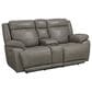 Bassett Evo Leather Recliner Console Loveseat with Power Headrest in Pewter, , large