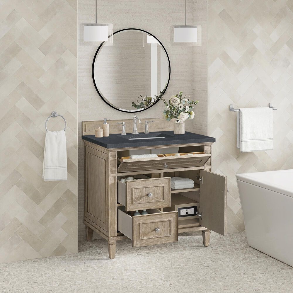 James Martin Vanities Lorelai 36&quot; Single Vanity in Whitewashed Oak with 3 cm Charcoal Soapstone Quartz Top, , large