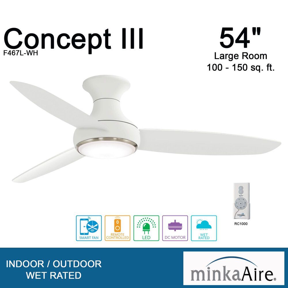 Minka-Aire Concept III 54" Ceiling Fan with LED Light in White, , large
