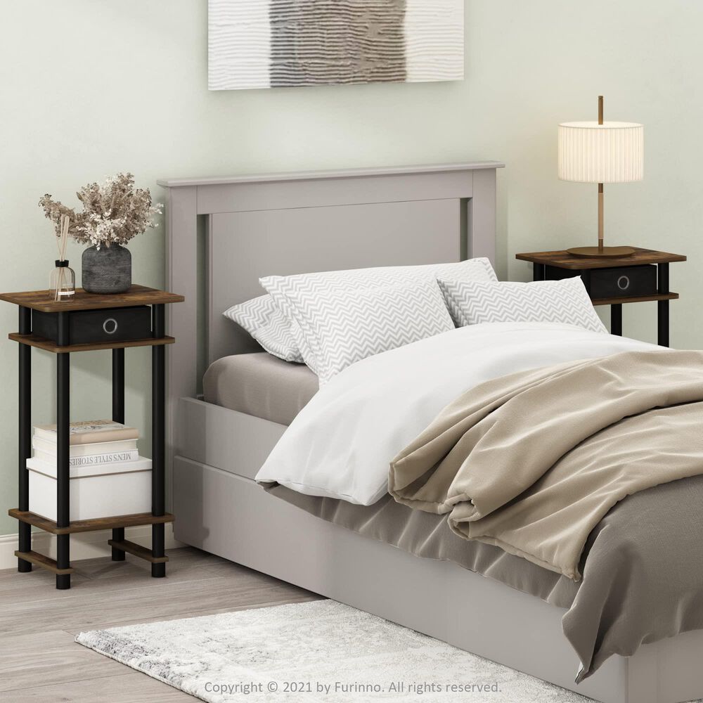 HOMLUX Tall End Table with Bin in Amber Pine and Black (Set of 2), , large