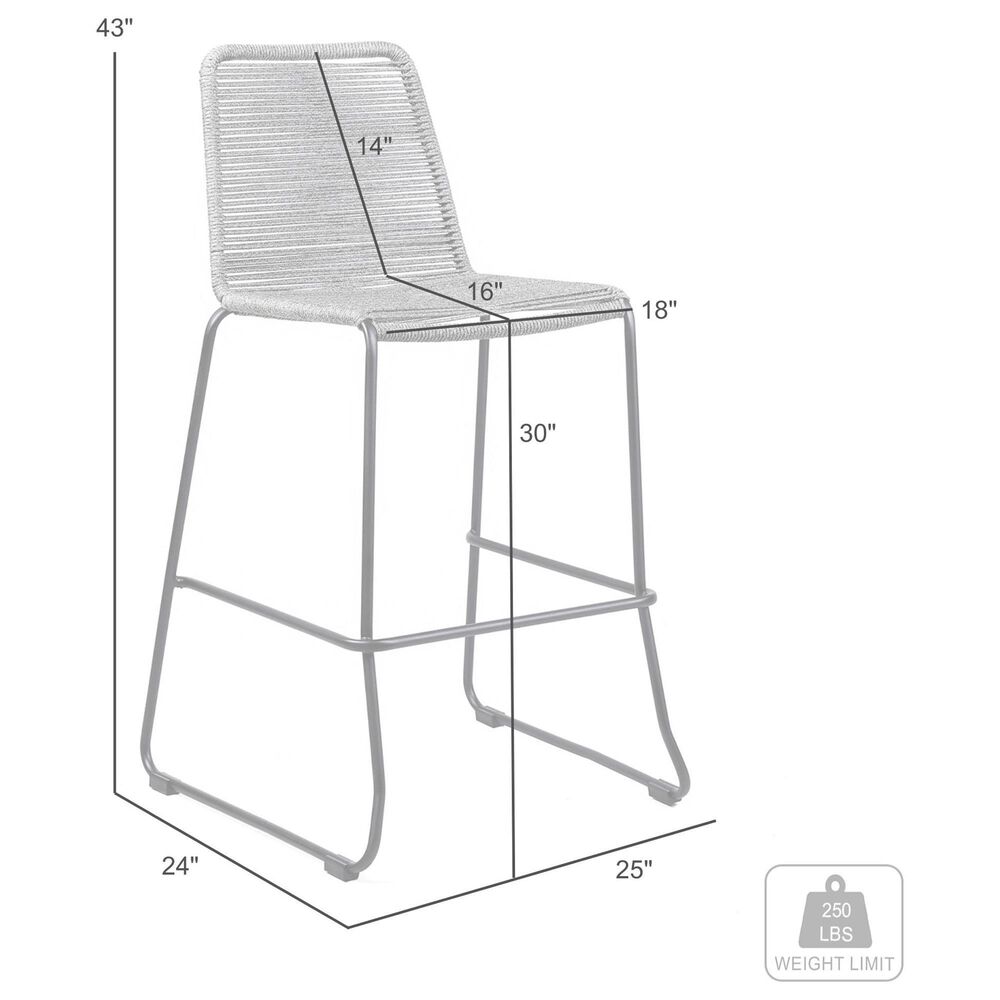 Armen Living Shasta Patio Bar Stool with Tangerine Rope Seat in Black (Set of 2), , large