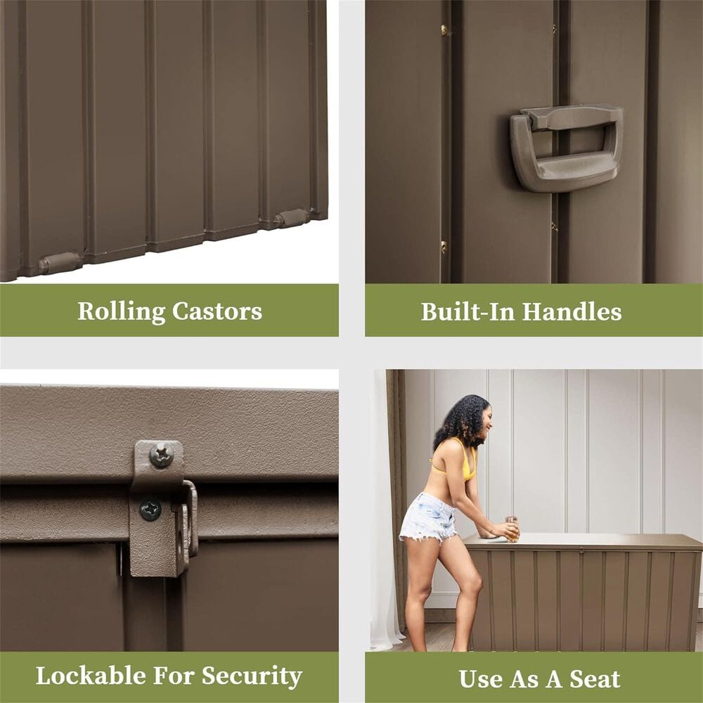 Hearth and Haven 120-Gallon Outdoor Steel Storage Deck Box with Waterproof Material in Dark Brown, , large