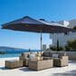 HOMLUX 2-Piece 14.5 ft Patio Umbrella with All-weather Rattan Rectangular Coffee Table Outdoor Set in Dark Blue, , large