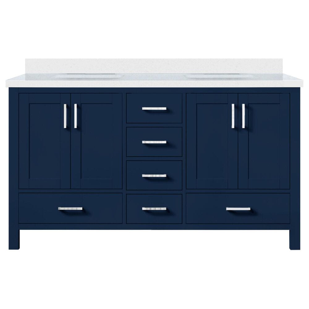 Lexora Home Jacques 60" Double Bathroom Vanity in Navy Blue with 2 cm White Cultured Marble Top and Rectangular Sinks, , large