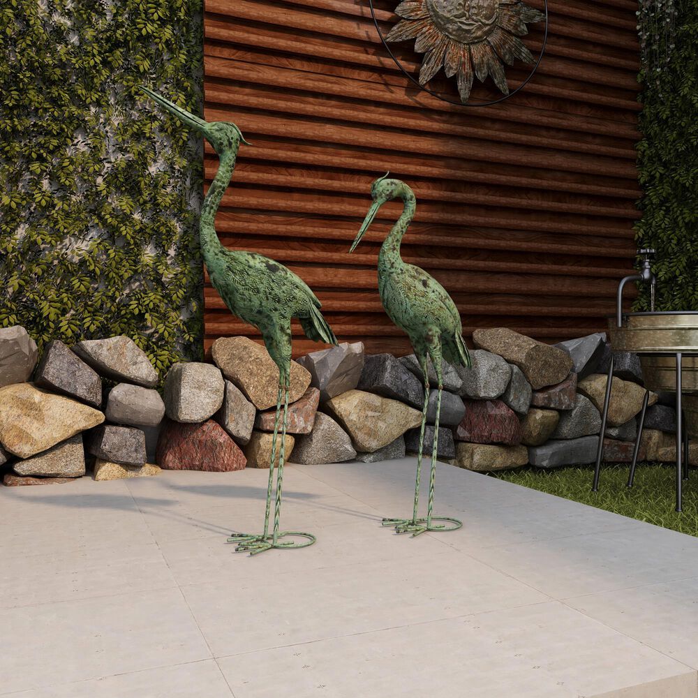 Maple and Jade Coastal Crane Garden Sculpture in Mint Green &#40;Set of 2&#41;, , large