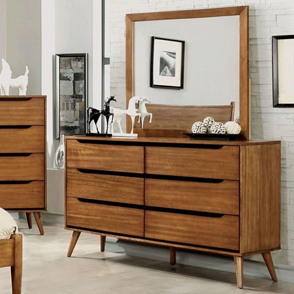 Furniture of America Lennart 6-Drawer Dresser and Mirror in Oak, , large