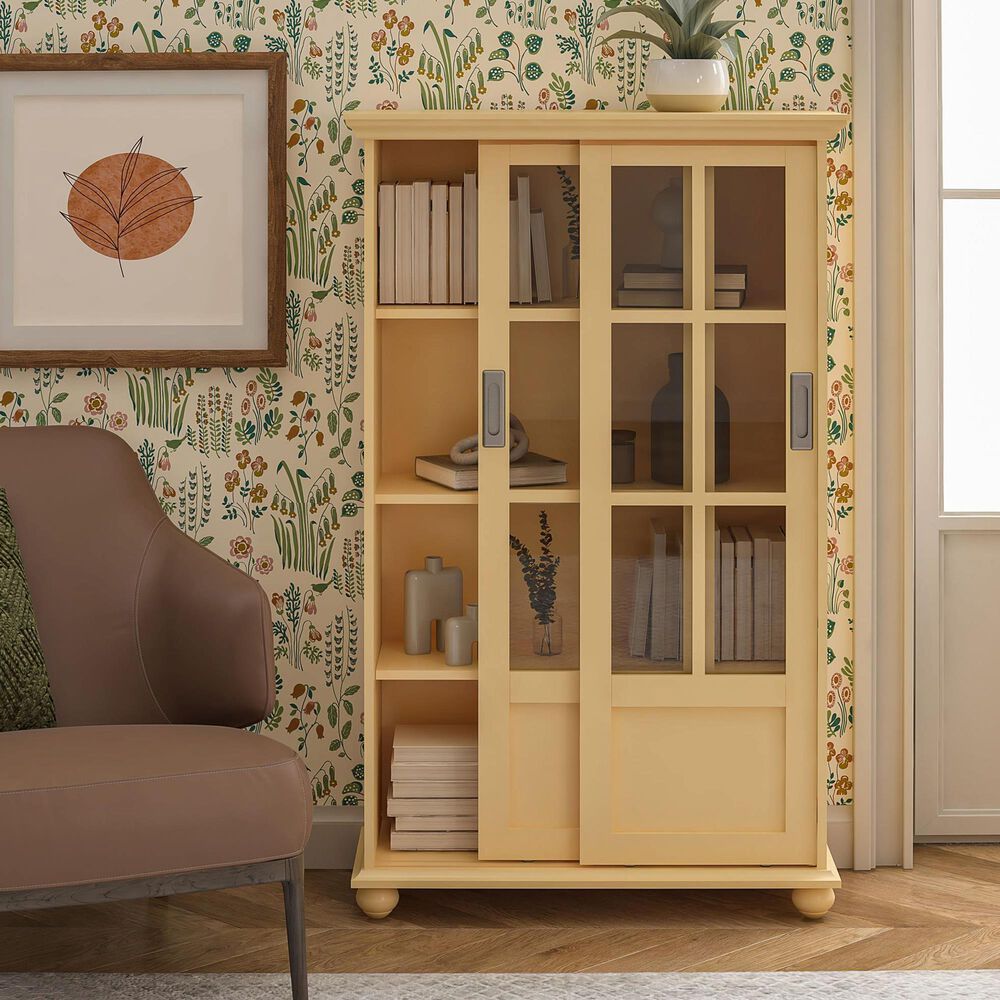 DHP Abbeywood Bookcase with Sliding Glass Doors in Sunlight Yellow, , large