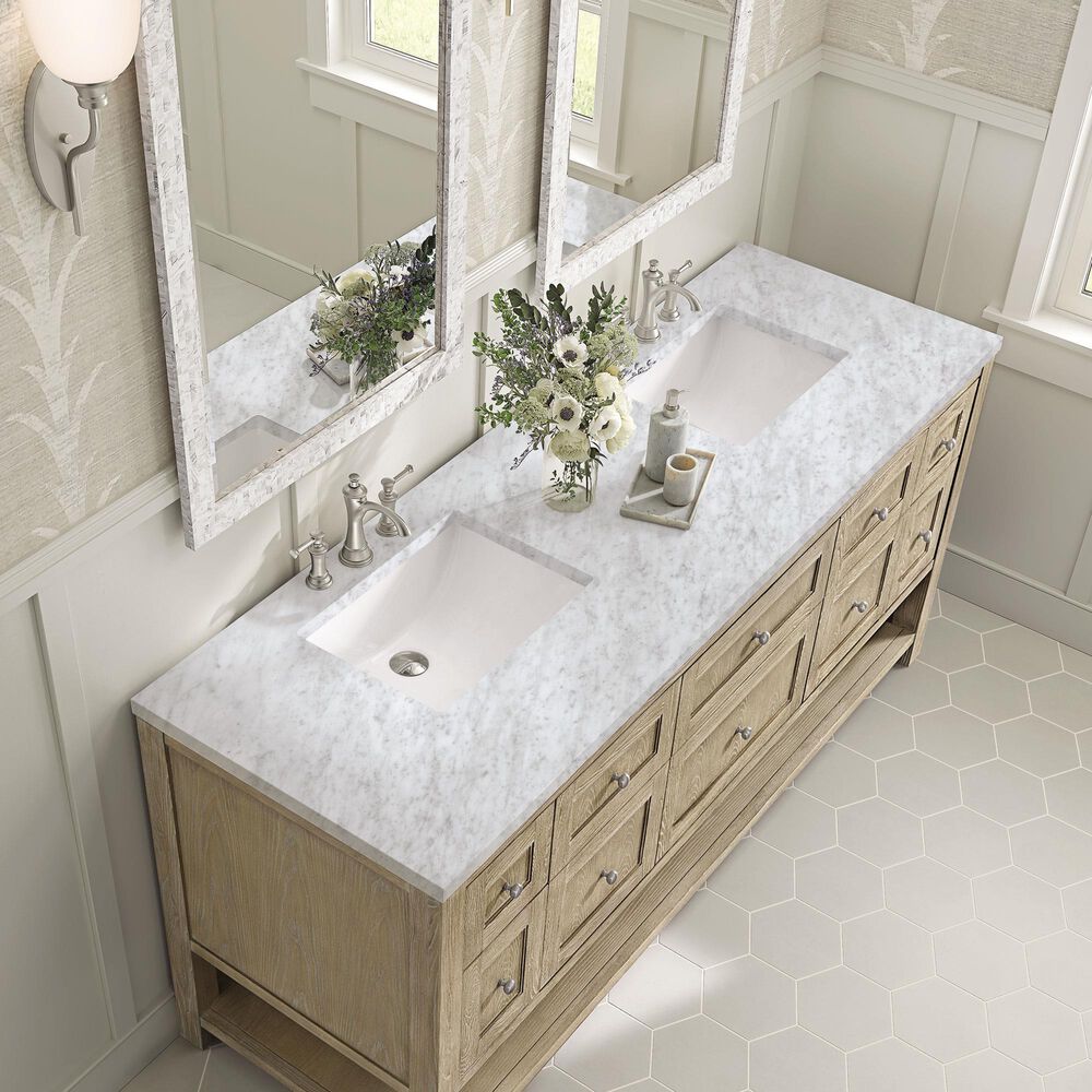 James Martin Vanities Breckenridge 72&quot; Double Vanity in Whitewashed Oak with 3 cm Carrara White Marble Top, , large