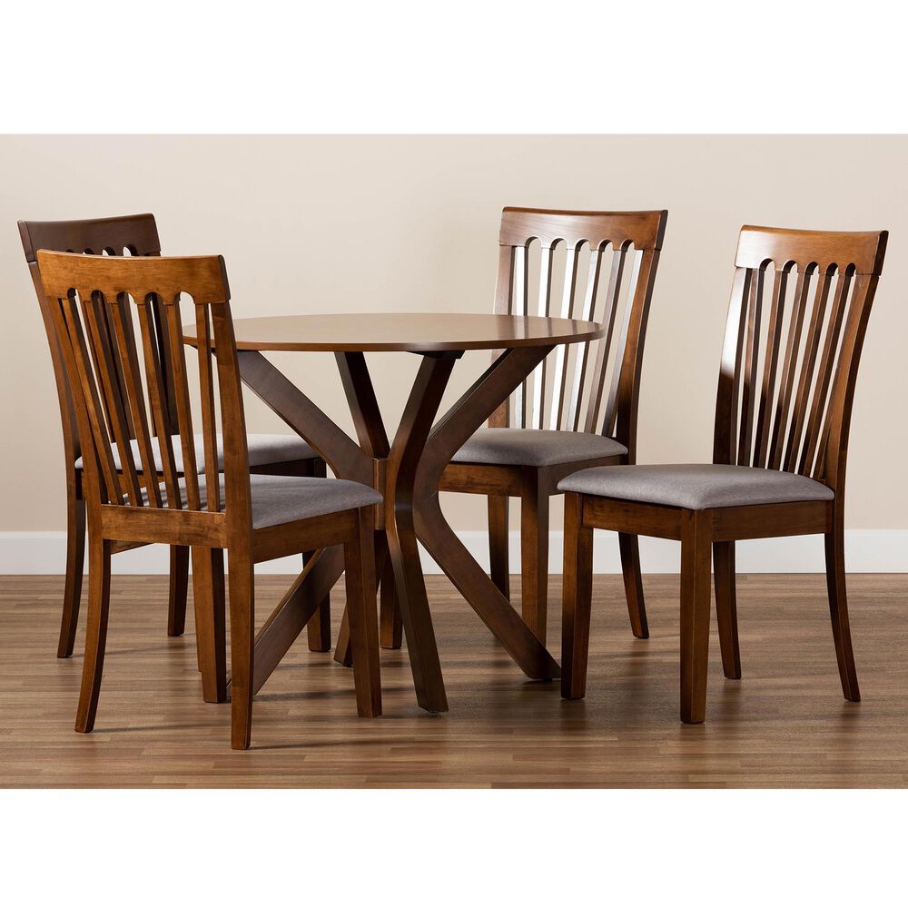 Baxton Studio Lore 5-Piece Dining Set in Grey/Walnut Brown, , large