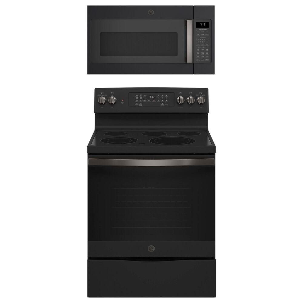 GE Appliances 2-Piece Kitchen Package with 30"" Electric Range and 1.9 Cu. Ft. Microwave Oven in Black Slate, , large