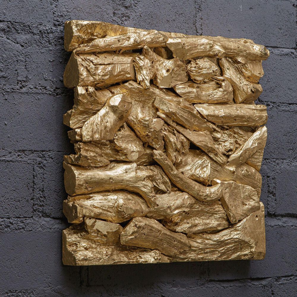 Uttermost Rio 23.62&quot; Square Wood Wall Decor in Gold Leaf, , large
