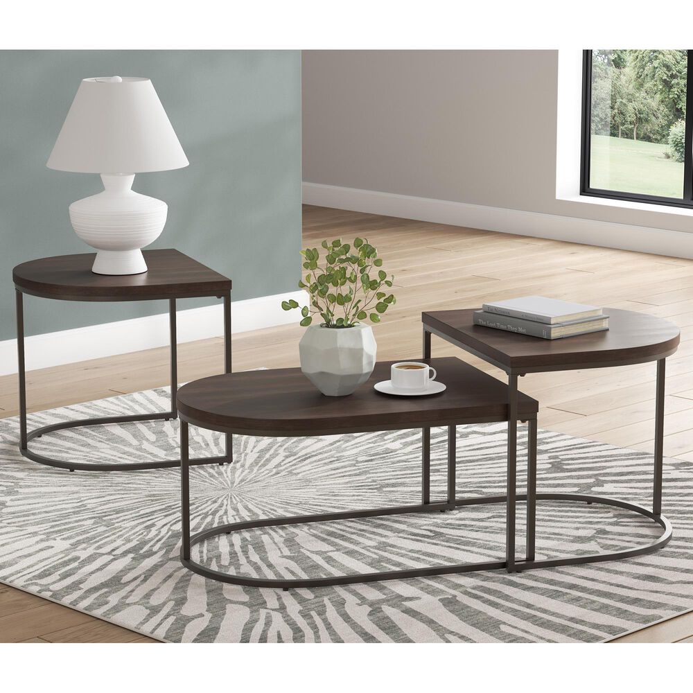 Ashley Vanmore Occasional Table Set in Dark Brown and Bronze &#40;Set of 3&#41;, , large