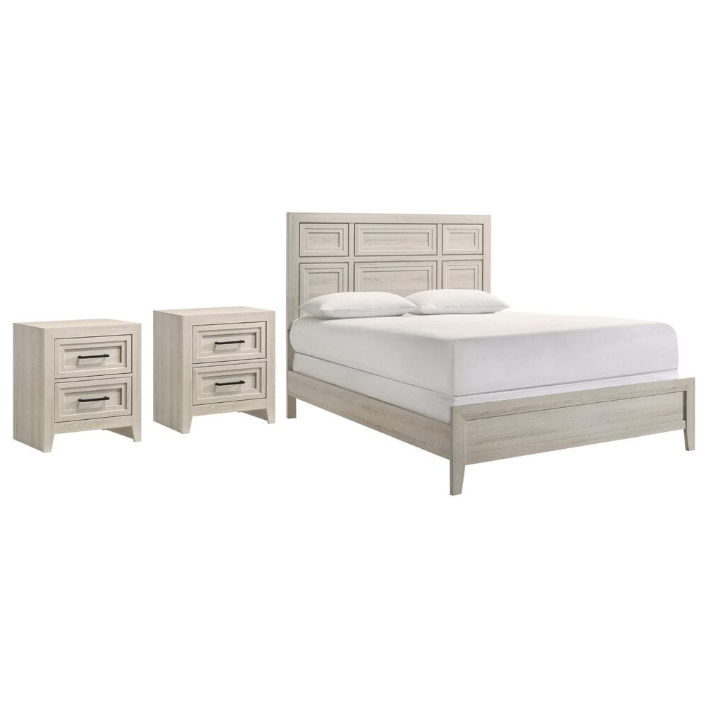Crown Mark Lorraine King Bed with Two Nightstands in White, , large
