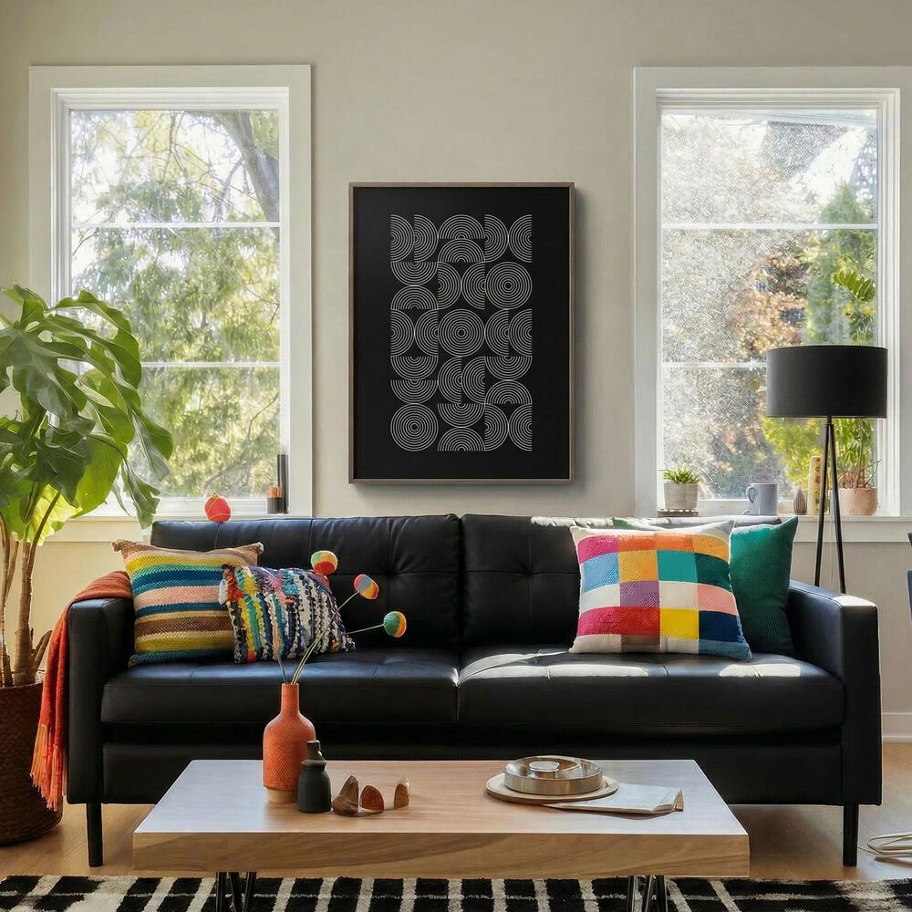 HOMLUX 24" x 18" Circles Canvas Art in Black and White, , large