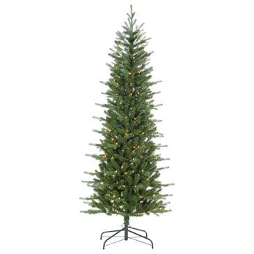The Gerson Company 6.5" Pre-Lit Artificial Natural Cut Narrow Dover Pine with White Lights in Green, , large