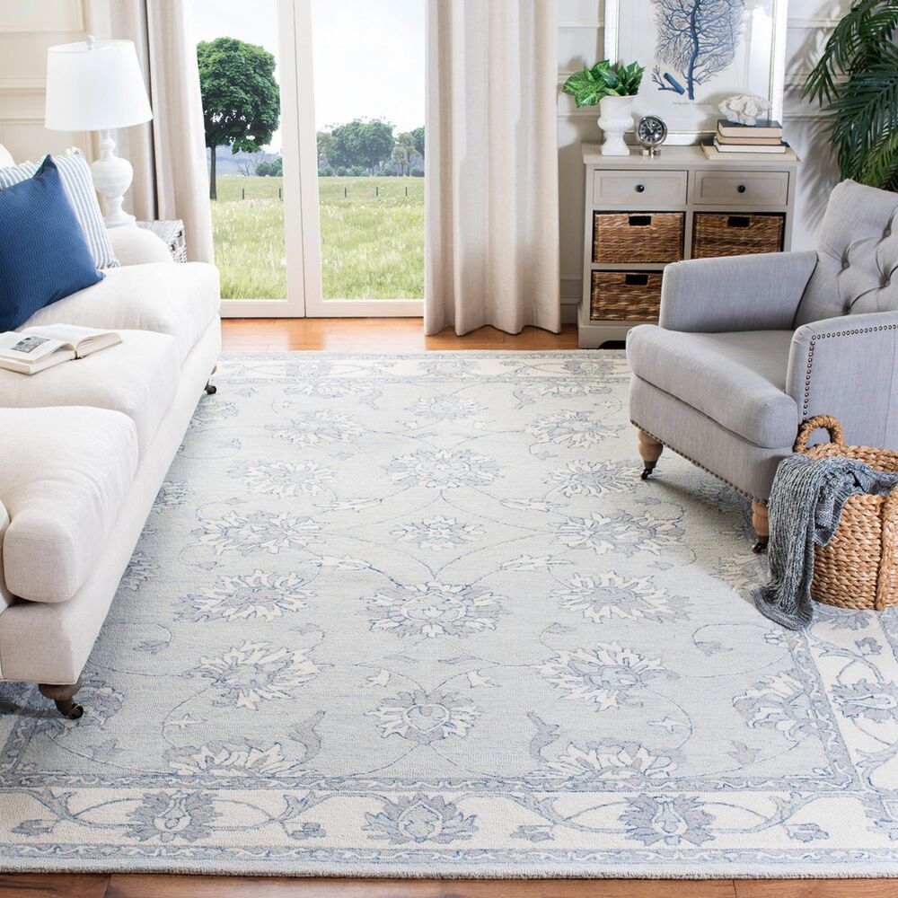 Safavieh Micro-Loop Traditional 10&#39; x 14&#39; Light Blue and Ivory Area Rug, , large