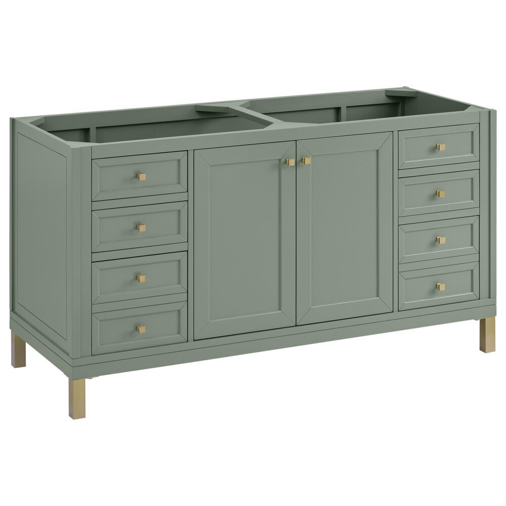 James Martin Vanities Chicago 60" Double Bathroom Vanity in Smokey Celadon with 3 cm Eternal Jasmine Pearl Silestone Top, Rectangular Sinks and FreePower Wireless Charger, , large