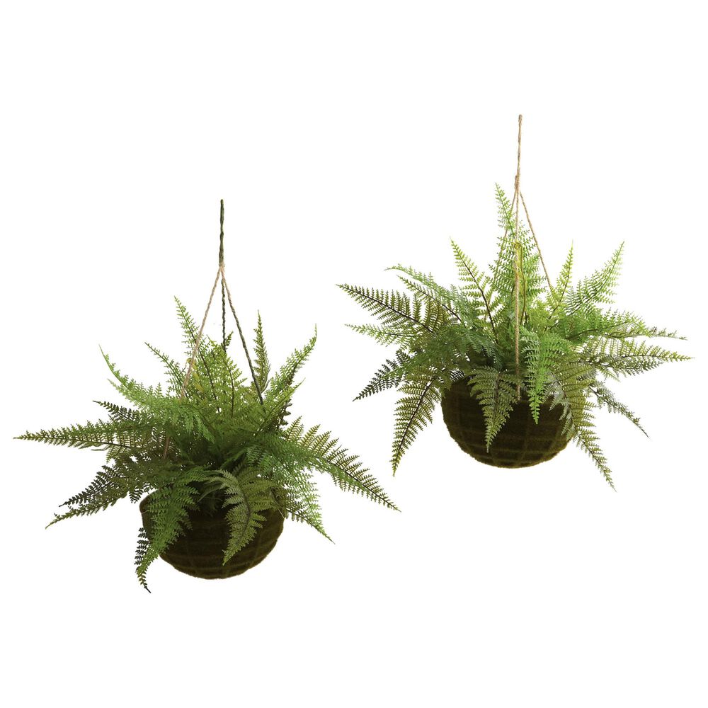 Nearly Natural Inc Leather Fern with Mossy Hanging Basket (Indoor/Outdoor) (Set of 2), , large