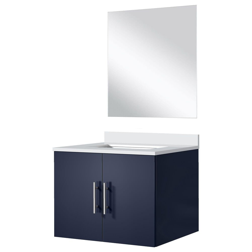 Lexora Home Geneva 24" Single Bathroom Vanity in Glossy White with 2 cm White Cultured Marble Top, Rectangular Sink and 18" Mirror, , large