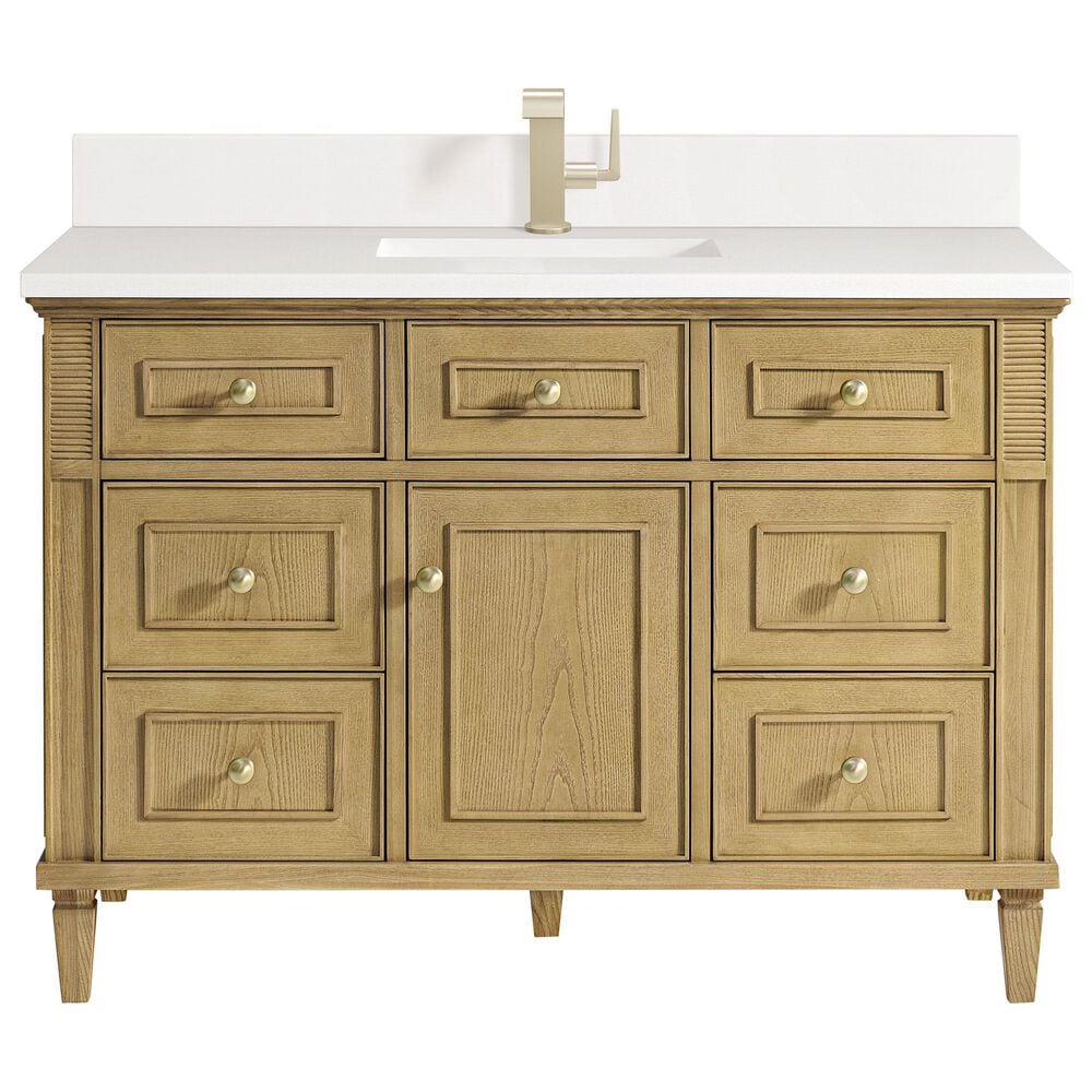 James Martin Vanities Lorelai 48" Single Vanity in Light Natural Oak with Single Hole and 3 cm White Zeus Quartz Top & Backsplash, , large