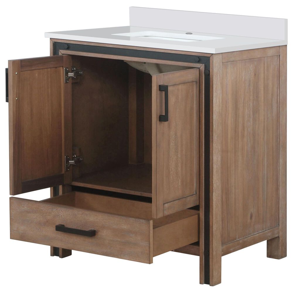 Lexora Home Ziva 30&quot; Single Bathroom Vanity in Rustic Barnwood with 2 cm White Cultured Marble Top and Rectangular Sink, , large