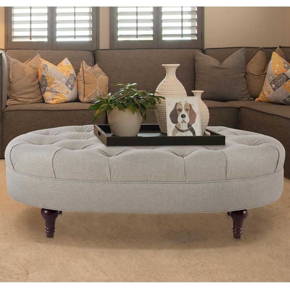Jennifer Taylor Home Petra Tufted Oval Accent Bench in Taupe, , large