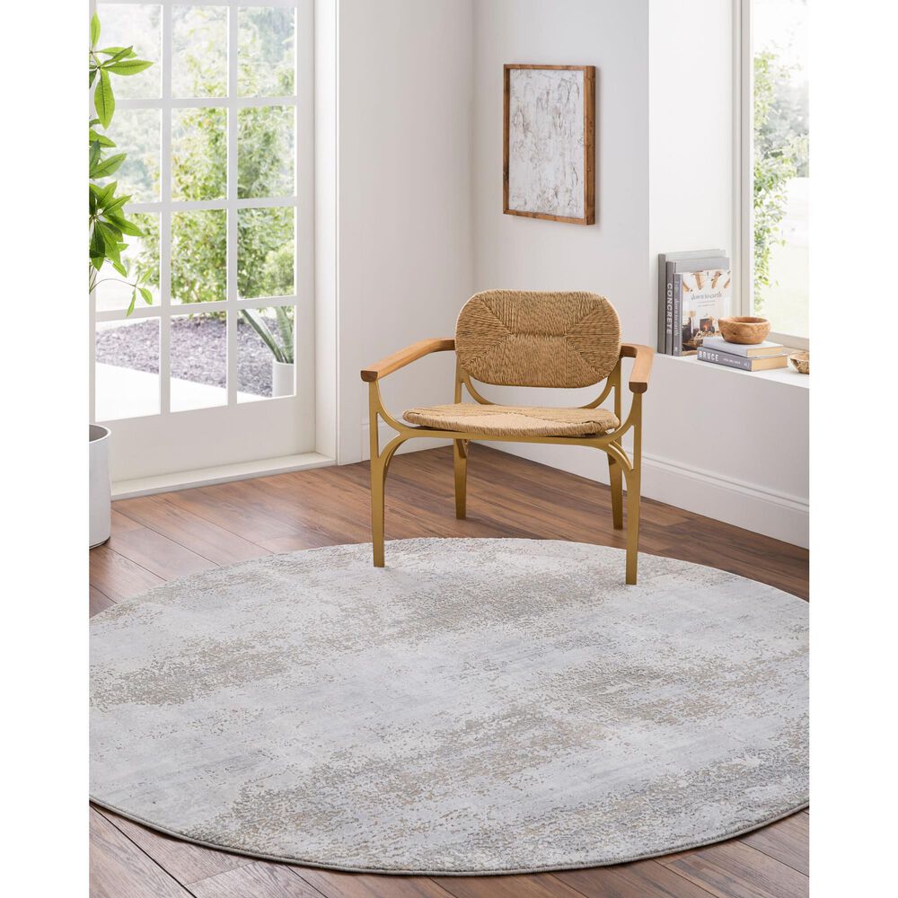 Surya Brunswick 7&#39;10&quot; Round Cream, Light Slate, Taupe, Blue, Gray and Seafoam Area Rug, , large
