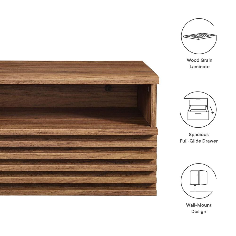 Modway Render 1 Drawer  and Shelf Wall Mount Nightstand in Walnut, , large