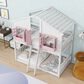 Hearth and Haven Twin over Twin House Bunk Bed with Roof in Pink and White, , large