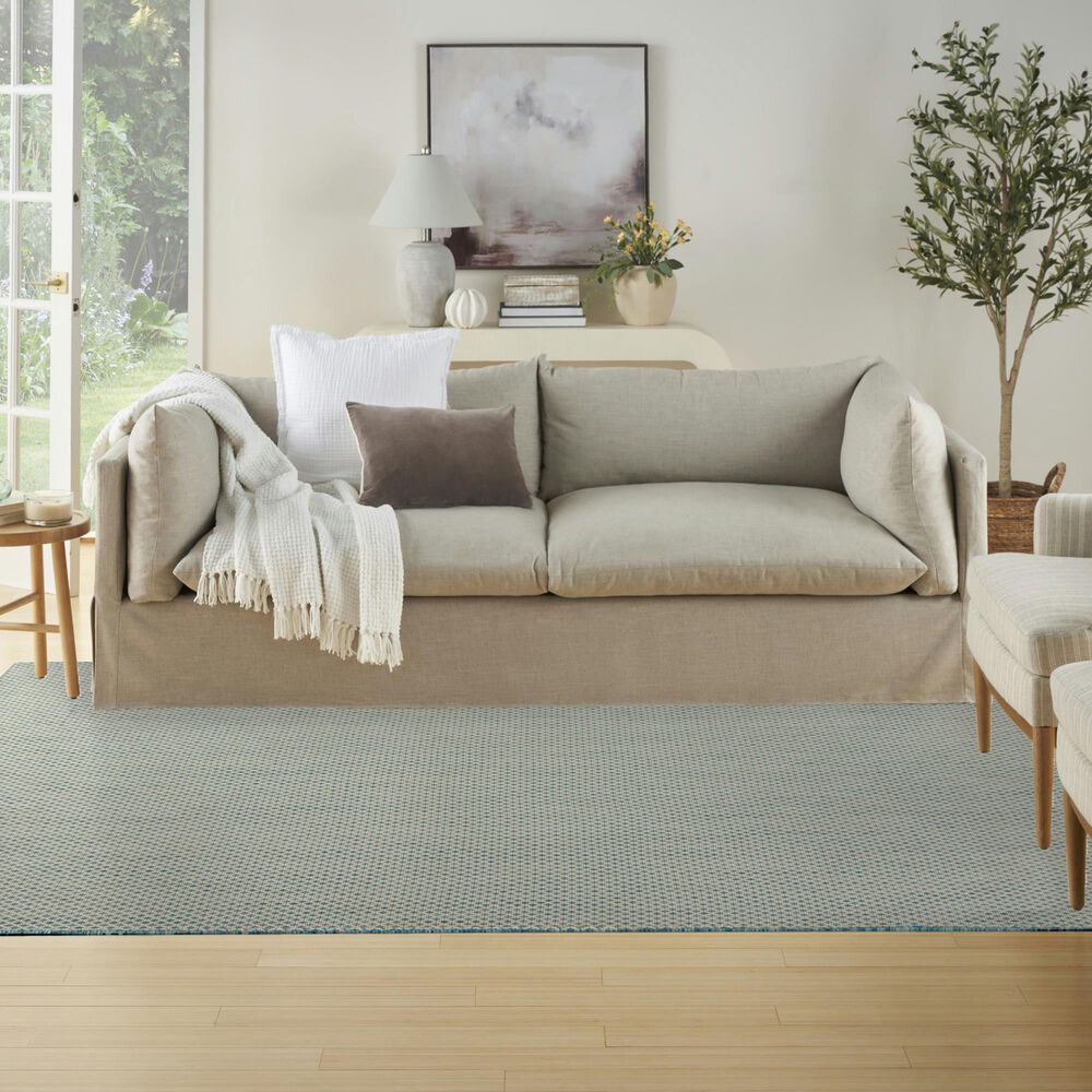 Nourison Courtyard Ivory and Aqua 6&#39; x 9&#39; Indoor/Outdoor Area Rug, , large