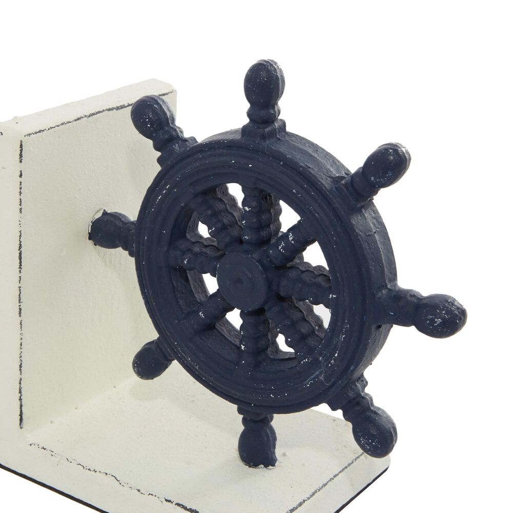 Maple and Jade Coastal Nautical Bookends in Blue and Distressed Ivory White &#40;Set of 2&#41;, , large