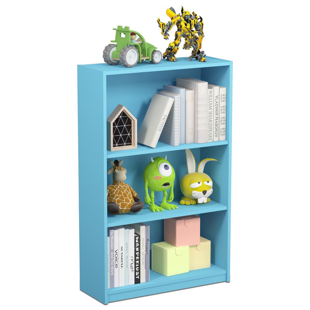 HOMLUX 3-Tier Display Bookshelf with Adjustable Shelves in Light Blue, , large