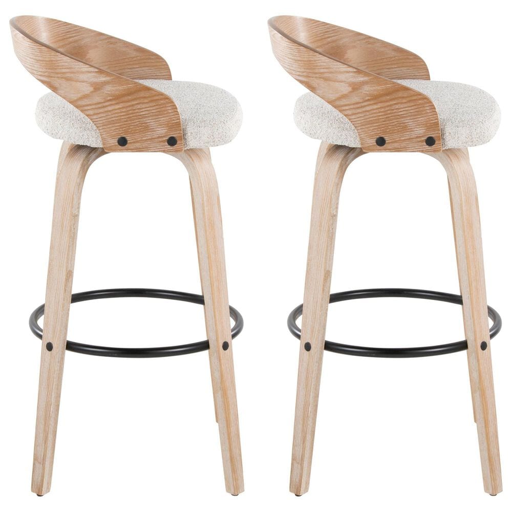 LumiSource Grotto 30" Swivel Barstool with Oat Upholstery in Whitewashed and Black (Set of 2), , large