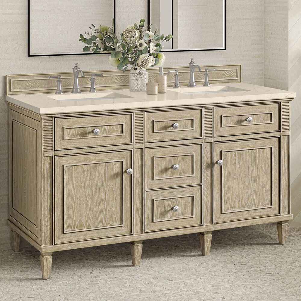 James Martin Vanities Lorelai 60&quot; Double Vanity in Whitewashed Oak with 3 cm Eternal Marfil Quartz Top, , large