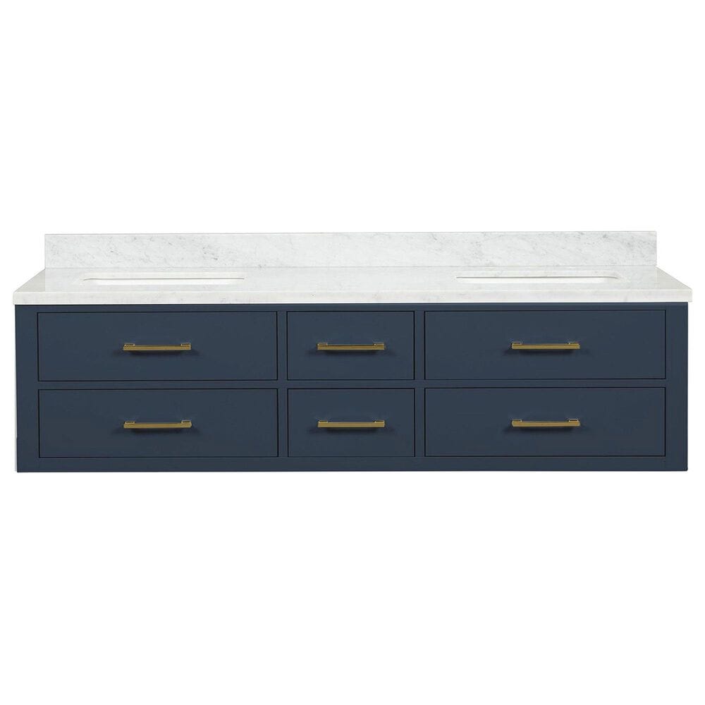 Lexora Home Castor 72&quot; Double Bathroom Vanity in White with 2 cm White Carrara Marble Top and Rectangular Sinks, , large