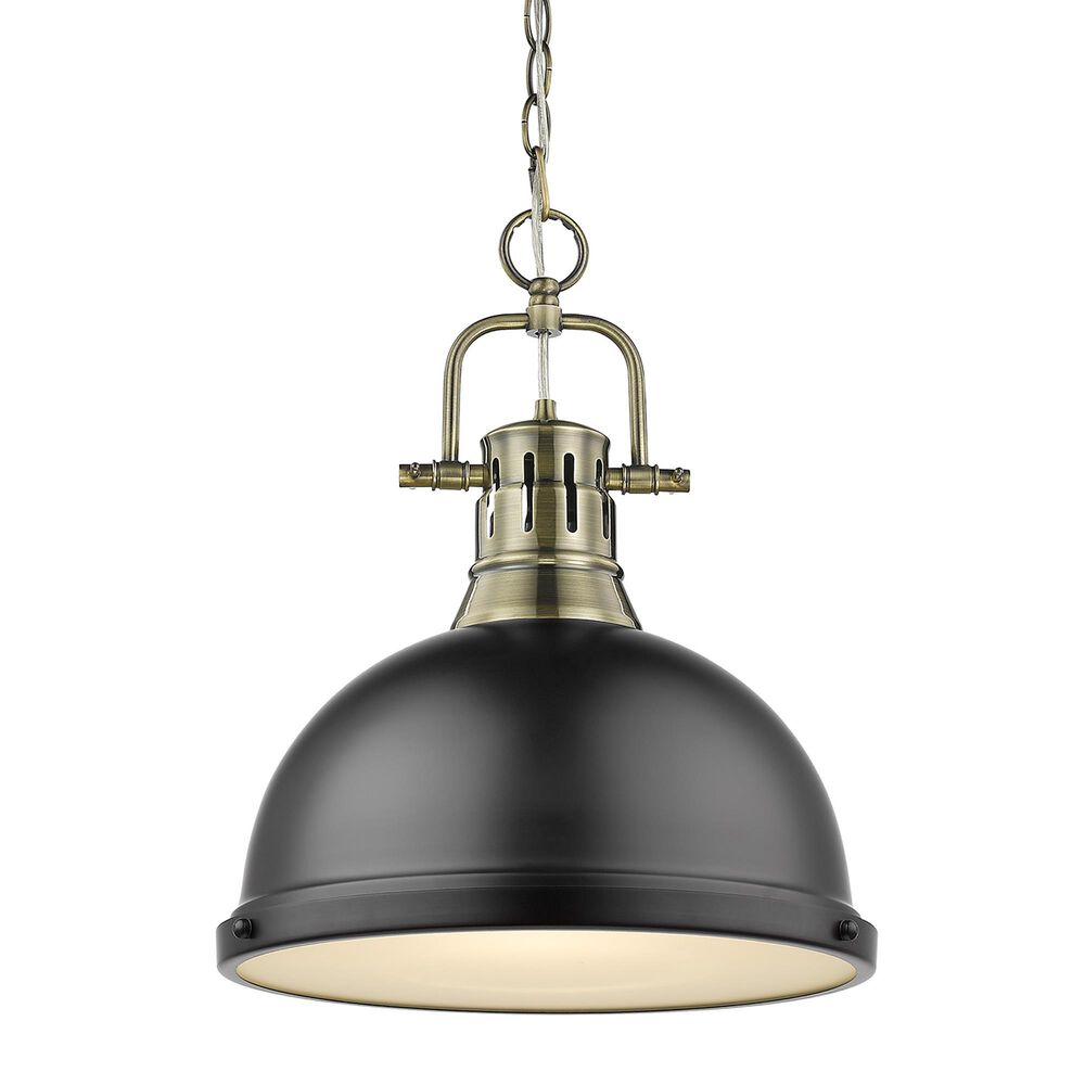 Golden Lighting Duncan 1-Light Pendant with Chain in Aged Brass and Matte Black, , large