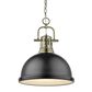 Golden Lighting Duncan 1-Light Pendant with Chain in Aged Brass and Matte Black, , large