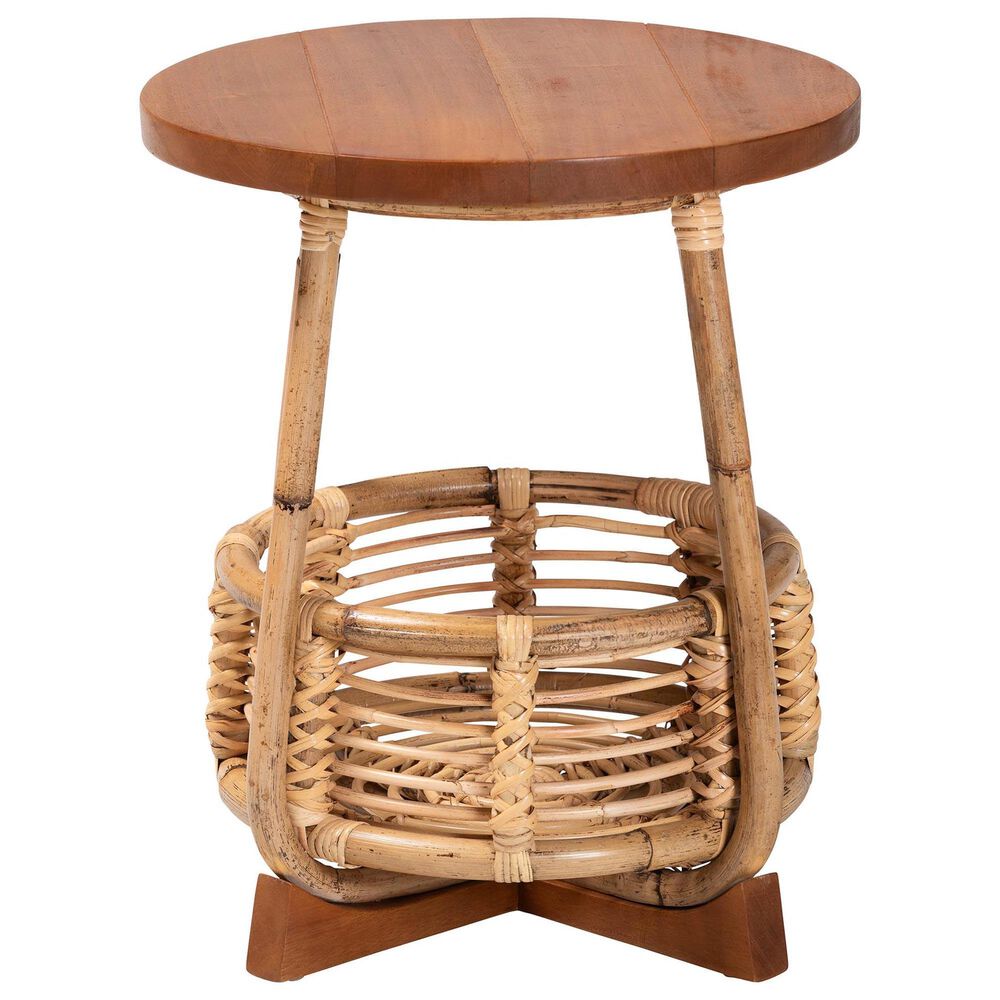 Baxton Studio Derenik Round End Table in Natural and Light Brown, , large