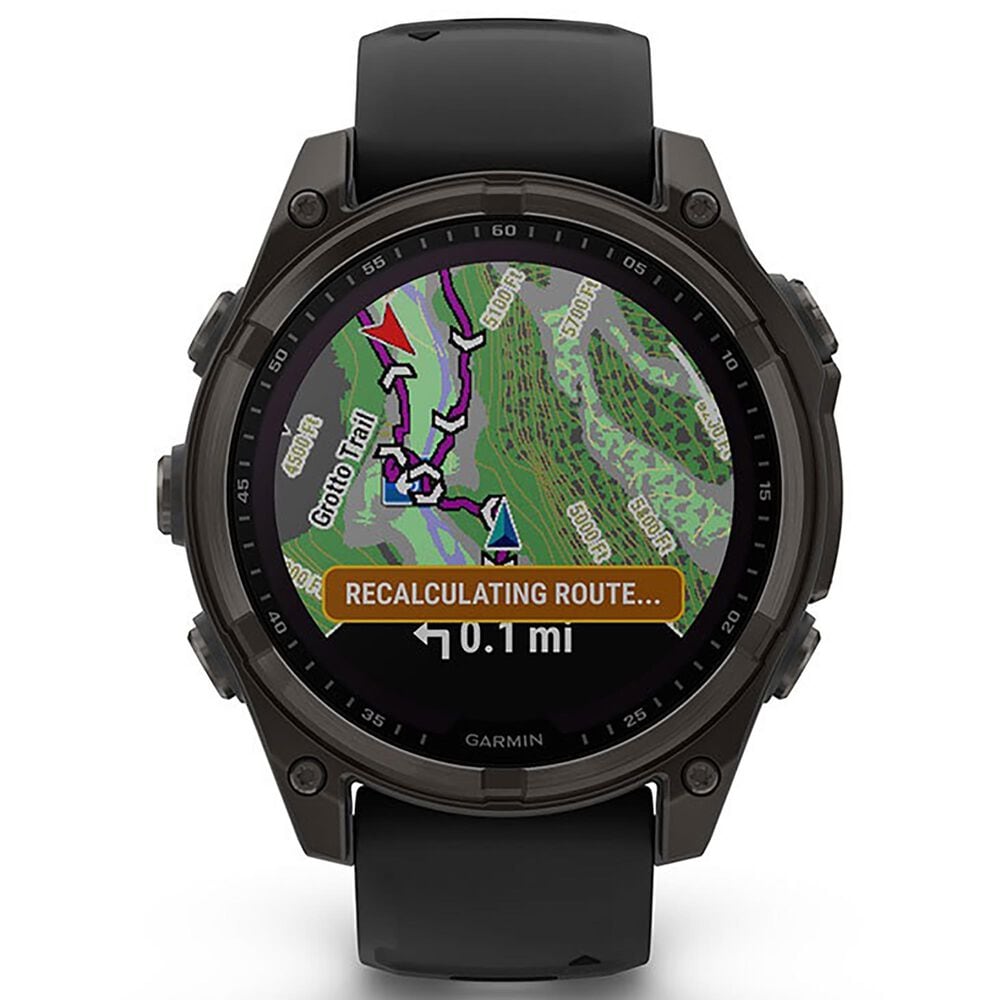 Garmin Fenix 8 Sapphire AMOLED Smartwatch 43mm Carbon Gray DLC Titanium Case with Black and Pebble Gray Silicone Band, , large