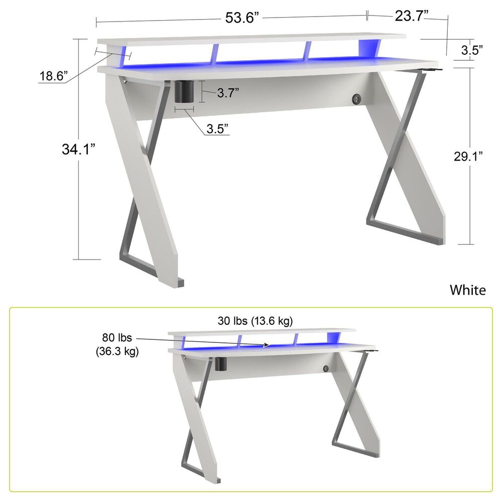 NTense Xtreme Gaming Desk in White, , large