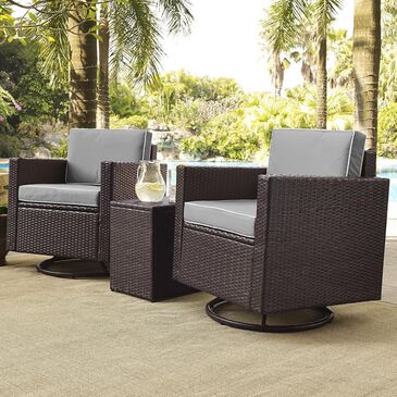Firefly Palm Harbor 3-Piece Wicker Swivel Conversation Set With Grey Cushions, , large