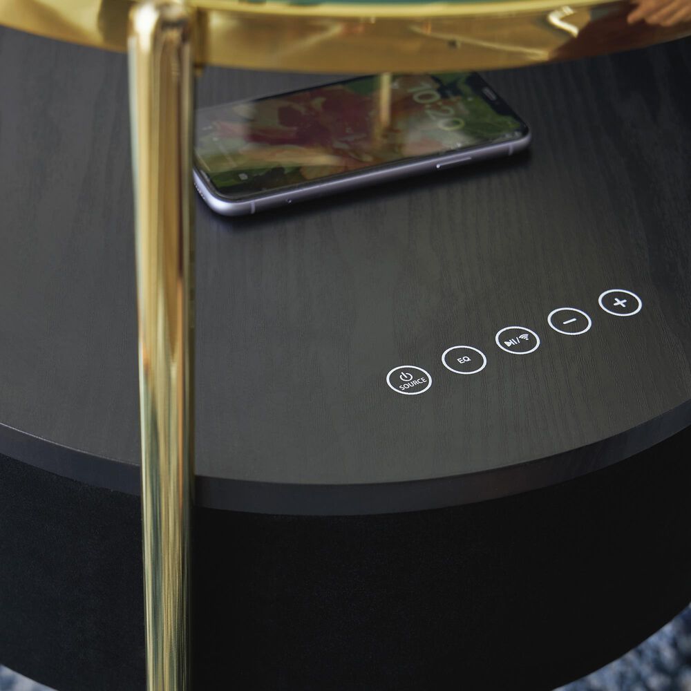 Ashley Nedman Accent End Table with Speaker in Black and Gold, , large