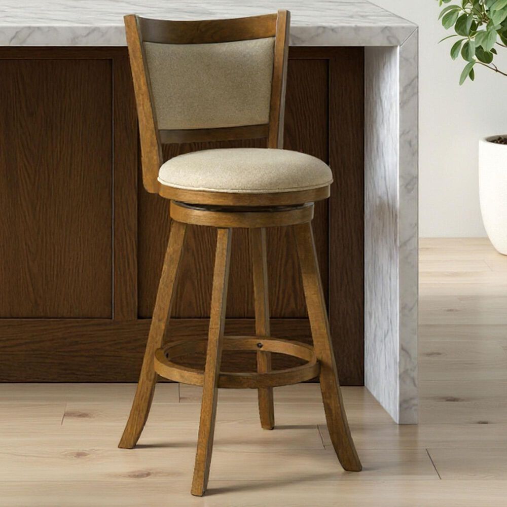 Armen Living Aiden Swivel Bar Height Stool with Light Scone Upholstery in Sepia Brown, , large
