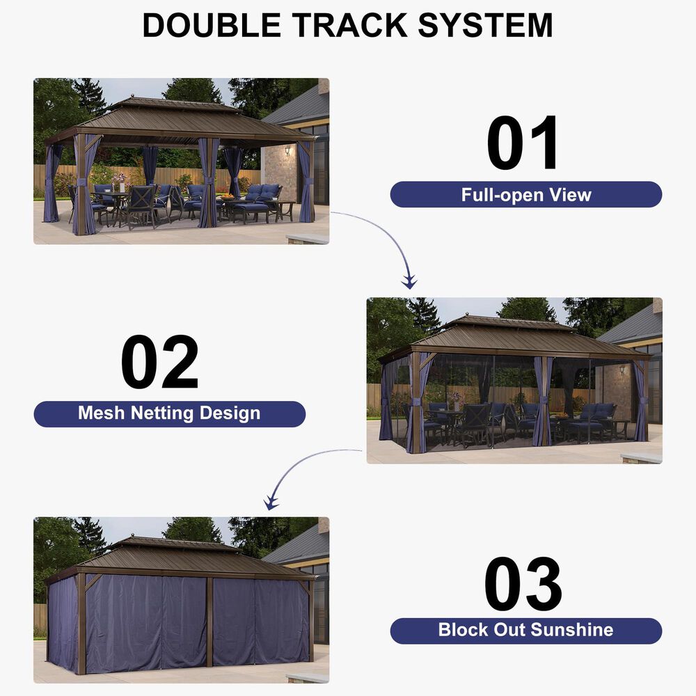 HOMLUX 12' x 20' Hardtop gazebo with double roof in Bronze, , large