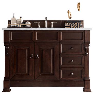 James Martin Brookfield 48" Single Bathroom Vanity in Burnished Mahogany with 3 cm Carrara White Marble Top and Rectangle Sink, , large