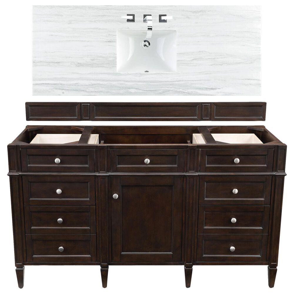 James Martin Vanities Brittany 60" Single Bathroom Vanity in Burnished Mahogany with 3 cm Arctic Fall Solid Surface Top and Rectangle Sink, , large