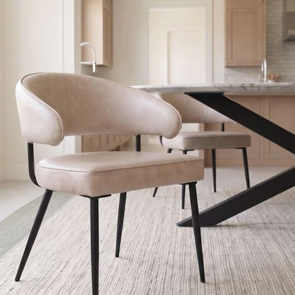 Home Trends &amp; Design Essex Dining Chair in Top Grain Leather Antique Ivory, , large