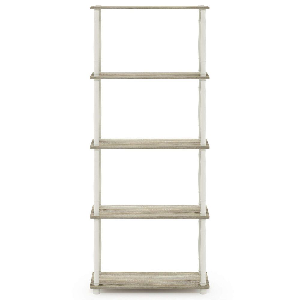 HOMLUX Turn-N-Tube 5-Tier Open Storage Bookshelf in Sonoma Oak and White, , large
