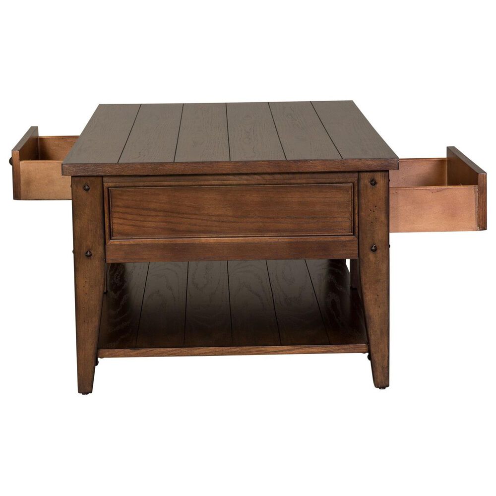 Belle Furnishings Lake House 2-Drawer Cocktail Table in Rustic Brown Oak, , large